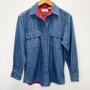 VTG LL Bean Denim Plaid Flannel Lined Button Down Shacket